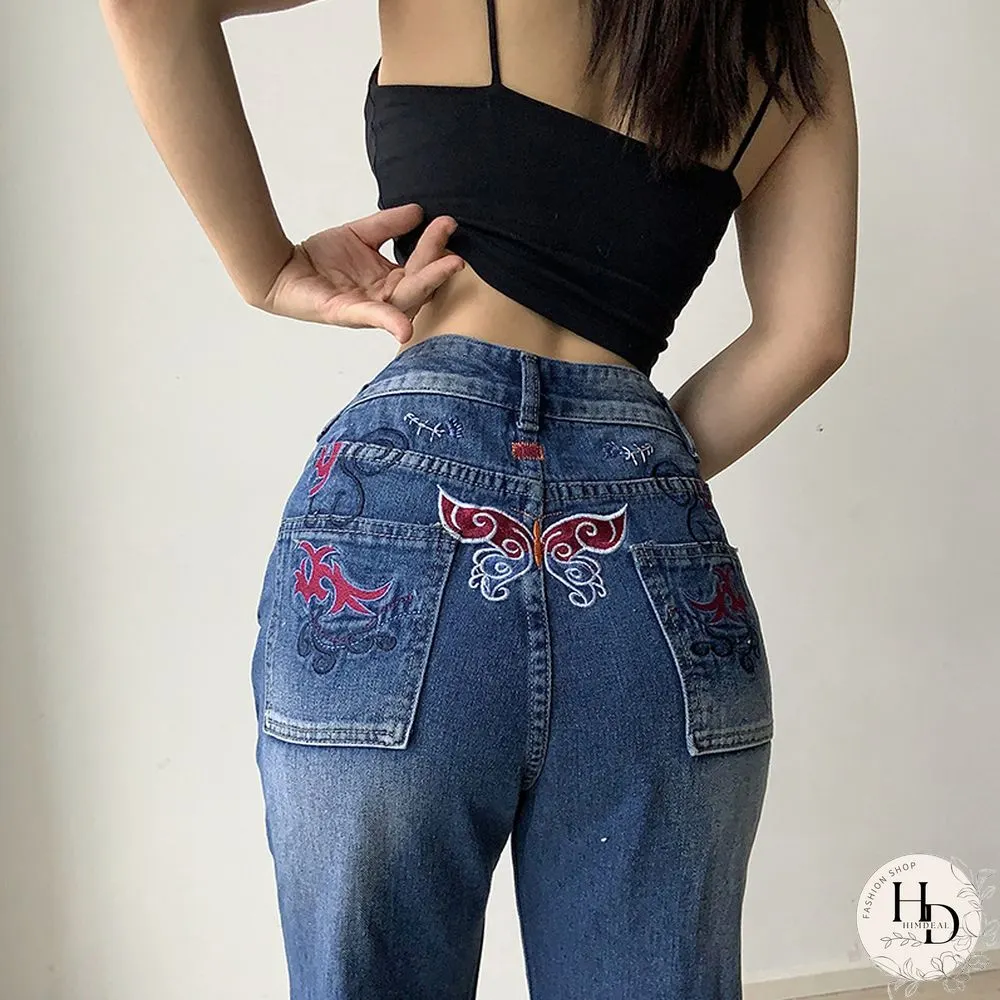 Embroidery Butterfly Boyfriend Jeans
