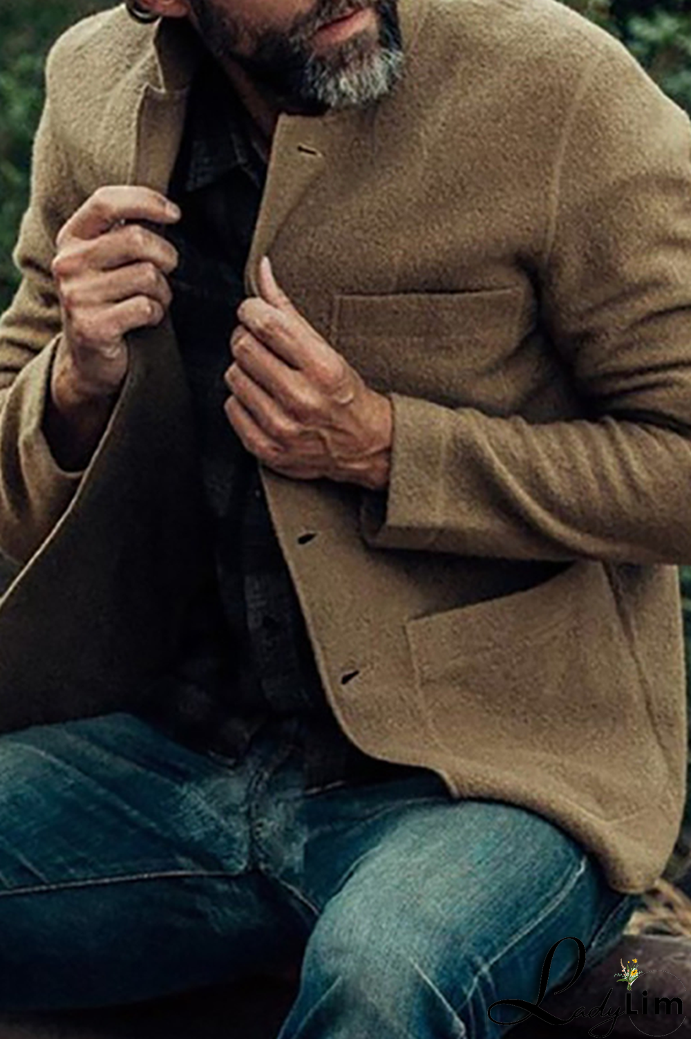 Khaki Fashion Casual Solid Pocket Buckle Turndown Collar Outerwear