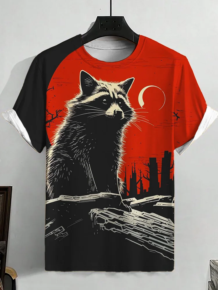 Men's Japanese Art Raccoon Graphic Print T-Shirt