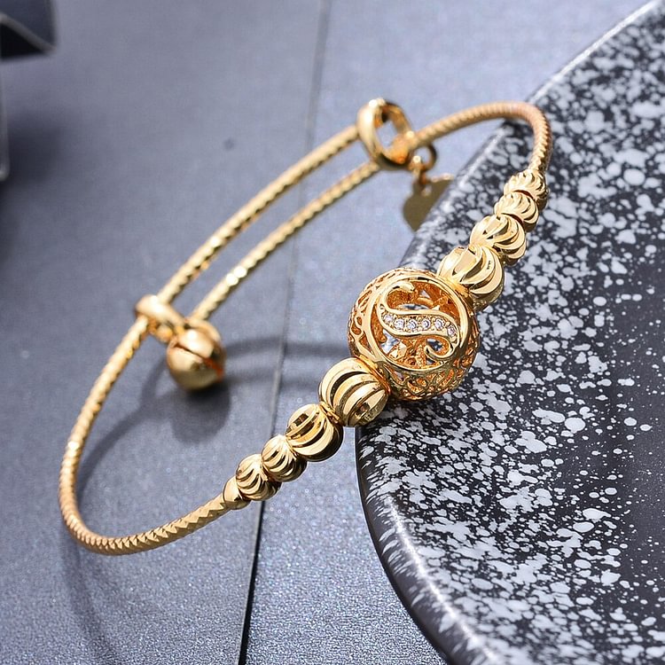 24K Gold plated Bangles Bracelet Women Girls France Rhinestone Bracelets