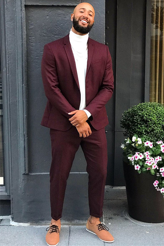 Dresseswow Handsome Prom Suit For Guys Burgundy With Two Pieces
