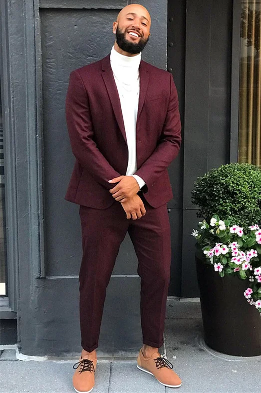 Classic Burgundy Prom Attire For Guys 2022 With Two Pieces | Ballbellas Ballbellas
