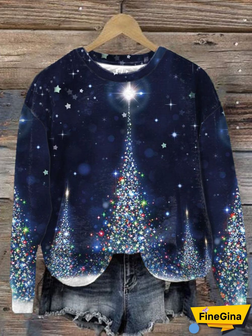 Women's Casual Christmas Lighthouse Print Long Sleeve Sweatshirt