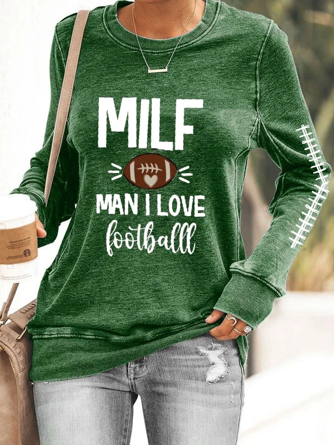 Women's Funny Football Lover MILF Man I Love Football Printed Sweatshirt socialshop