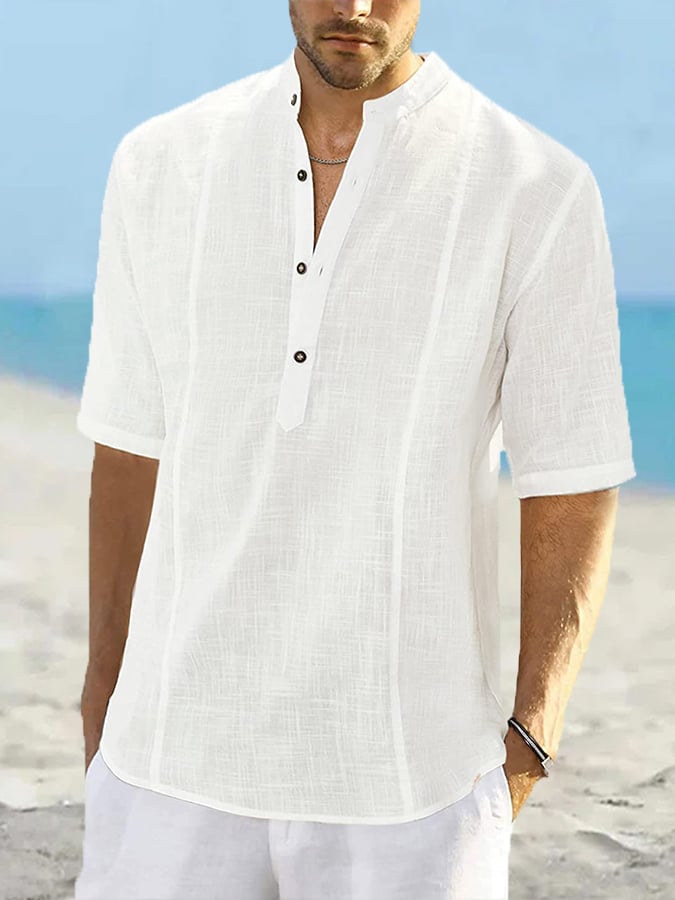 Men's Casual Solid Color Half-Sleeve Shirt