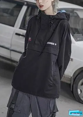 Women hooded cotton fall clothes Sewing black pullover