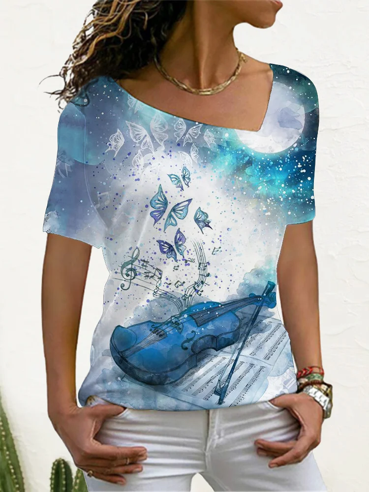 Violin Art V Neck Short Sleeve T Shirt