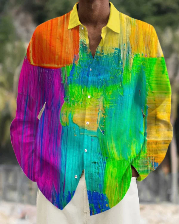 Men's Stylish Geometric Color Block Casual Shirt
