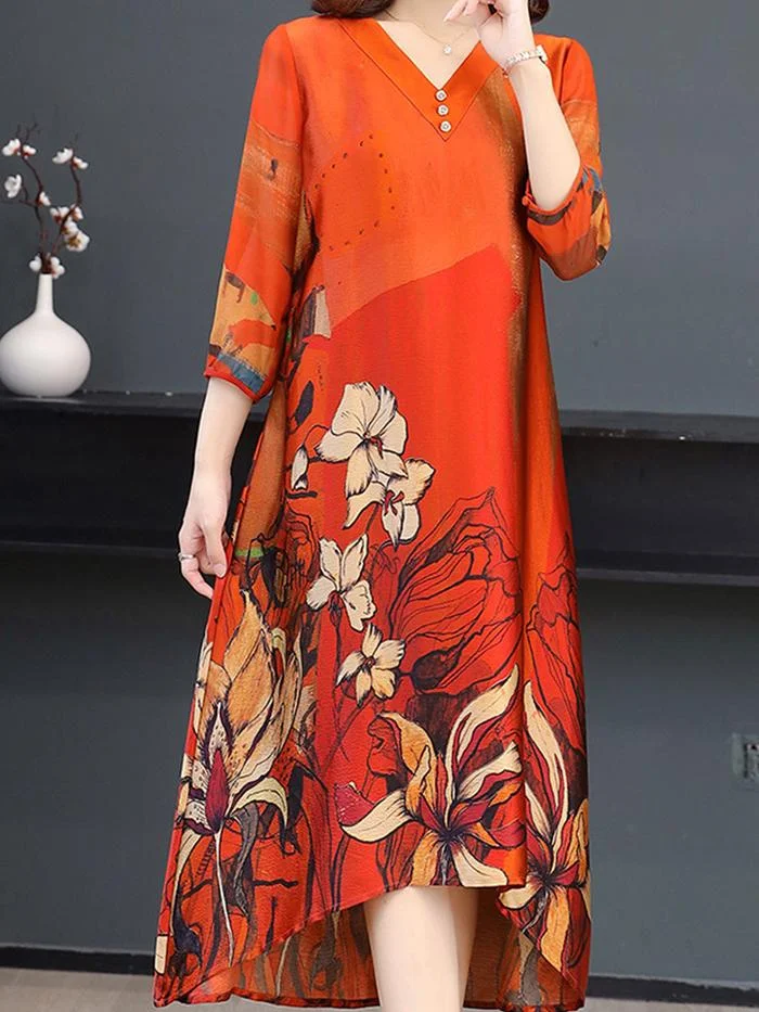 Fashion Chiffon Print Midi Skirt Dress