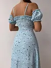 Floral Print Off-The-Shoulder Split-Side Sexy Slim Midi Dress