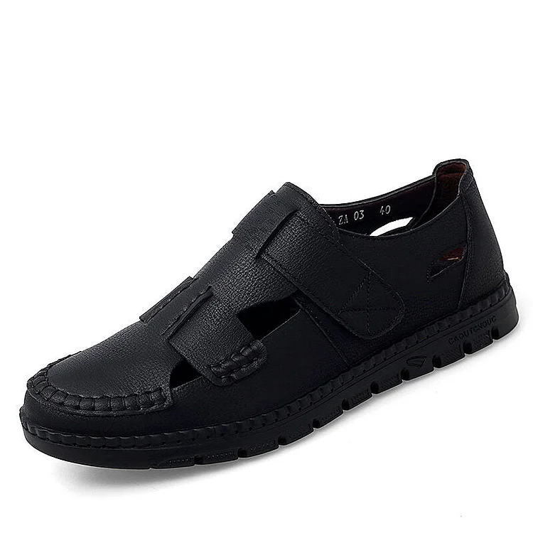 Men Closed Toe Pure Color Hollow Out Hook Loop Casual Outdoor Sandals