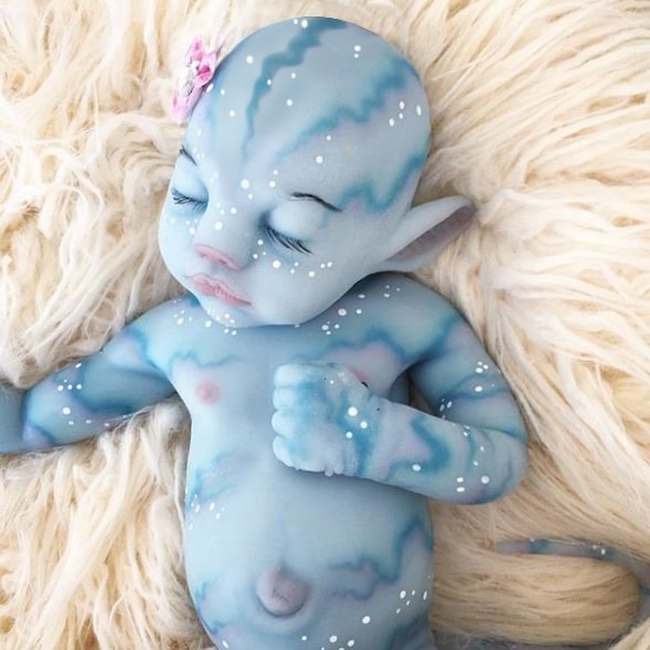  [Avatar Baby Doll]12'' Realistic Reborn Handmade Fantasy Alien Silicone Blue Baby Girls Arwen, Birthday Gift Set - Reborndollsshop®-Reborndollsshop®