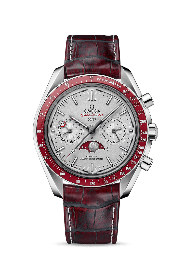 MOONPHASE CO‑AXIAL MASTER CHRONOMETER MOONPHASE CHRONOGRAPH 44.25 MM 304.93.44.52.99.001 FAVOURITES COMPARE Platinum on Leather strap