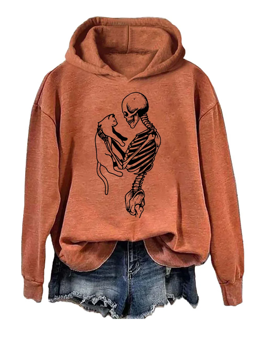 Skeleton And Cat Halloween Hoodie