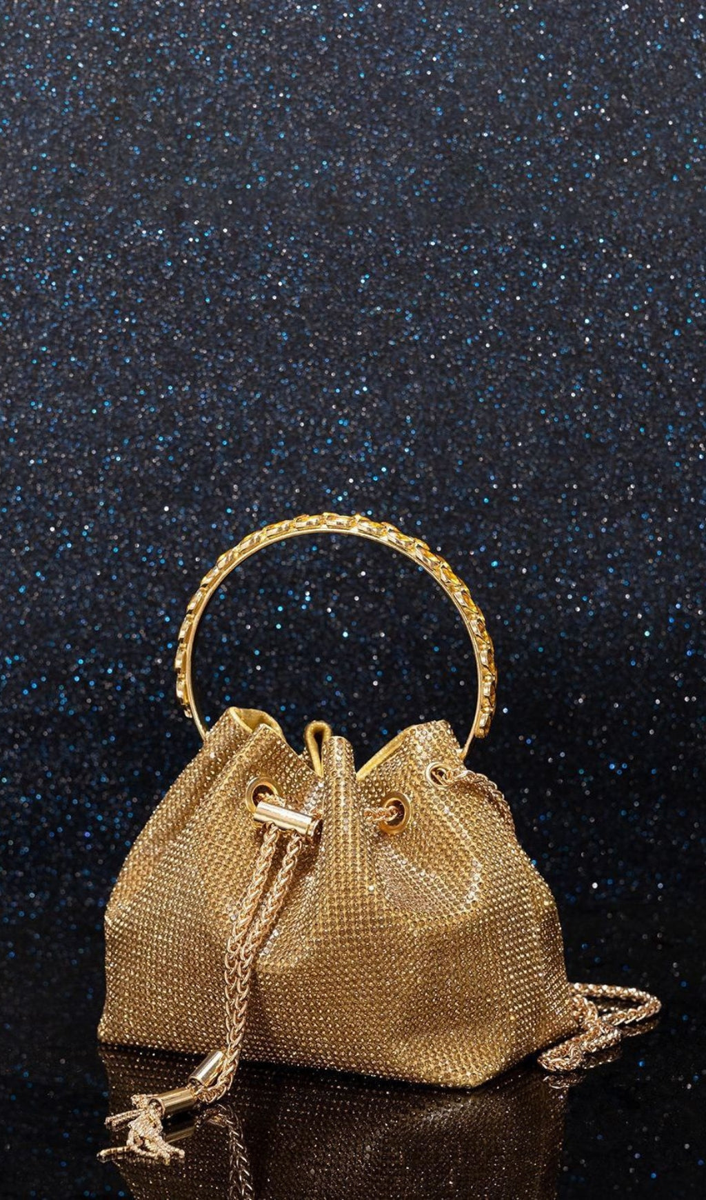 Crystal Embellished Bag In Gold Flowering Girl