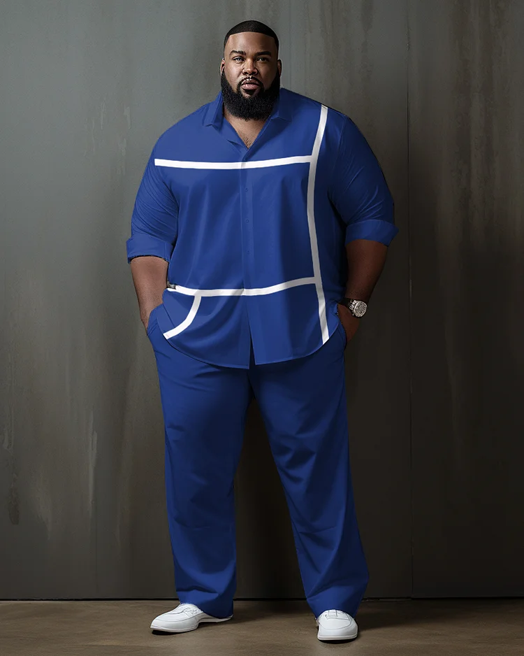 Plus Size Men's  Blue Stripe Gradient Long Sleeve Walking Suit