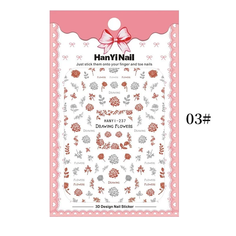 3D Charms Flowers Leaf Nail Art Stickers Watercolor Abstract Floral Nail Decal Sliders Manicures Nail Art Decorations For Autumn