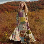 Women's Retro Floral Patchwork Art Cozy Knit Maxi Sweater Dress - Image 2