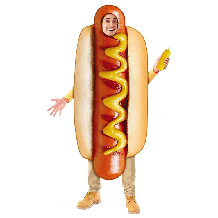 Kids Adult Hallooween Smocked Parent-child Hotdog Food Funny Cosplay Costume Carnival Suit