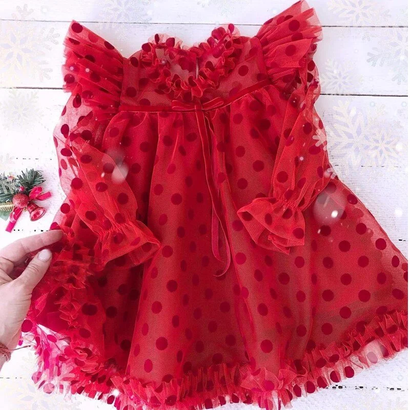 Girl Dots Dress For Baby Girls Long Sleeves Autumn Children Clothing Kids Dress Girl Princess Tulle Birthday Party Clothes 3-8T