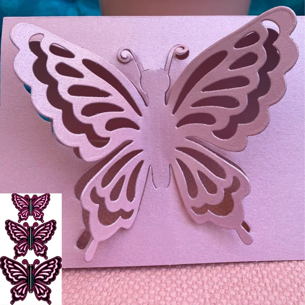 3Pcs Layered butterfly metal cutting die is used in scrapbook handicrafts to make interesting children's decoration products