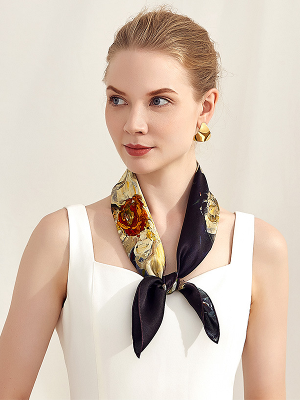 Black Silk Scarf Small Square Scarf 