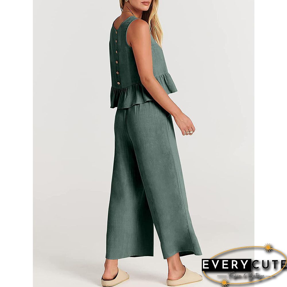 Gary Green Sleeveless Pleated Tank and Wide Leg Pants set