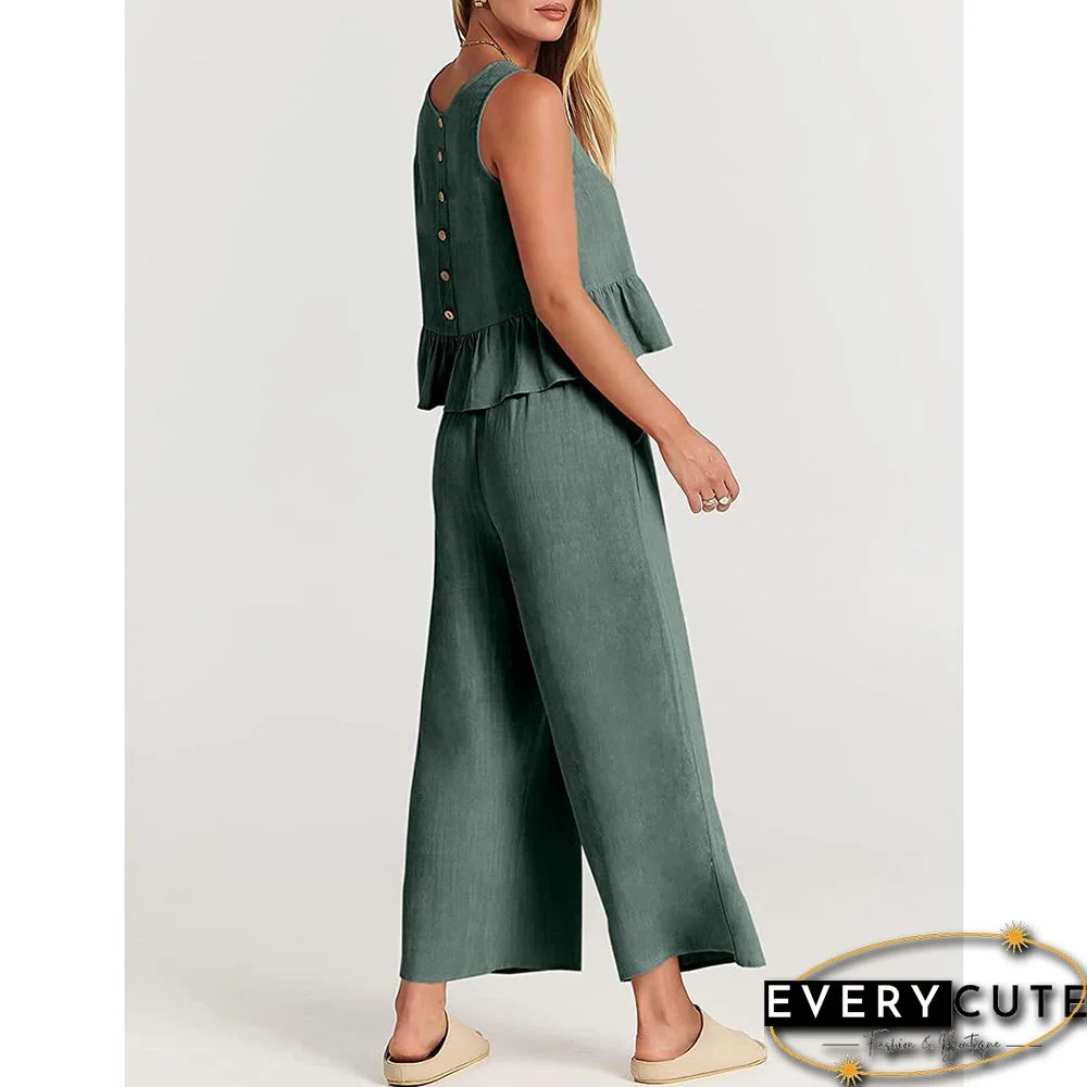 Gary Green Sleeveless Pleated Tank and Wide Leg Pants set