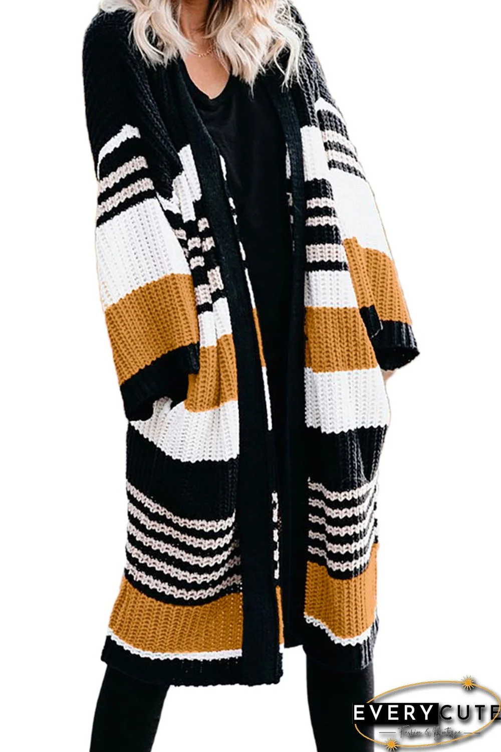 Multicolor Pocketed Novelty Striped Chenille Cardigan