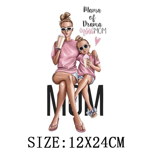 Mom&Baby Iron On Transfer For Woman Clothing DIY Washable Thermal Stickers On T-shirt Lovely Design Appliqued Patches On Clothes