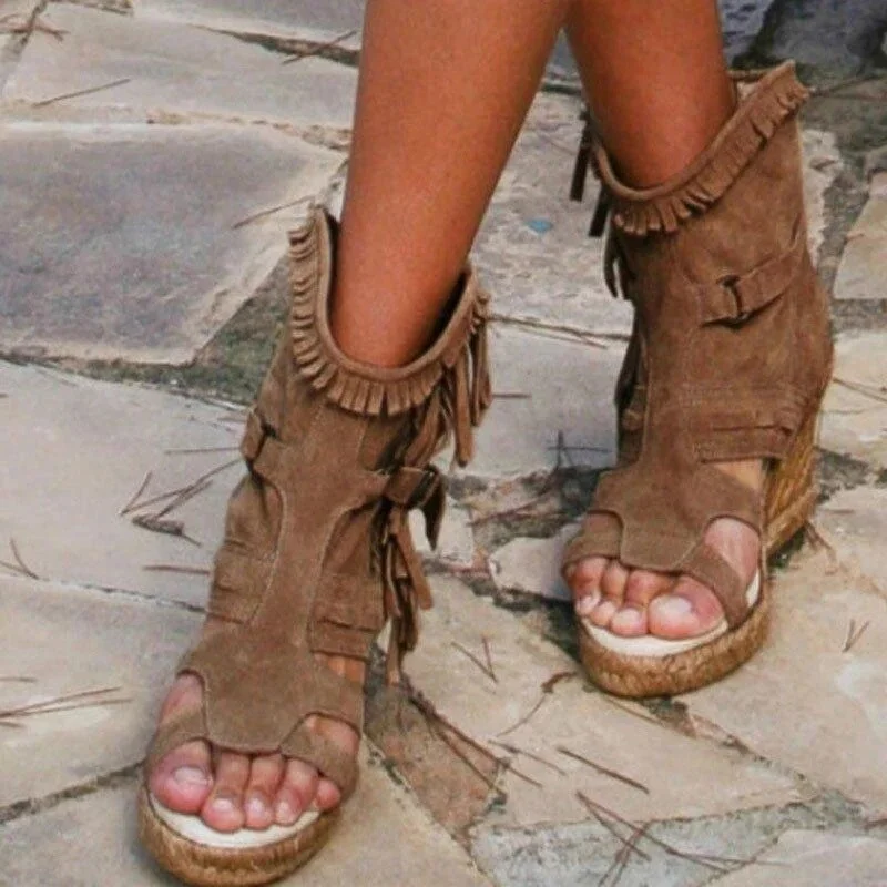 Zingj Sandals Summer 34-43 plus Size Women's Shoes platform Wedge Tassel Shoes closed Toe fish mouth Women's Shoes