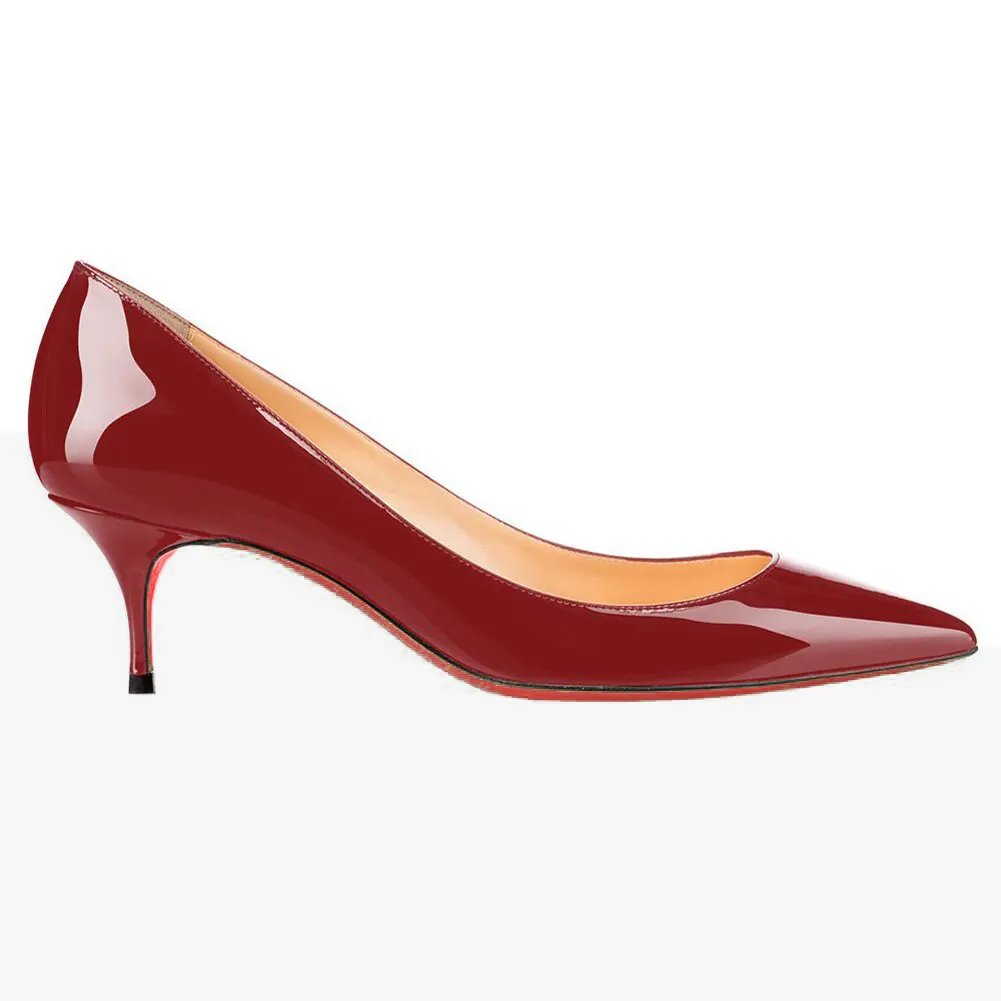 60mm  Kitten Heels Pumps Summer Daily Wine Patent-vocosishoes