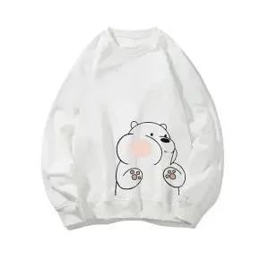 Cute Couple Hoodies Pullover Kawaii Autumn Sweatshirt Tops Loose Spring Harajuku Outerwear Black High Street Bear Hoodie Girls