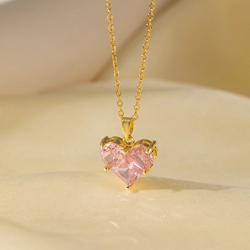 Sweet Minimalist Star Heart Shape Bow Knot Titanium Steel Zircon Plating Inlay Pendant Necklace