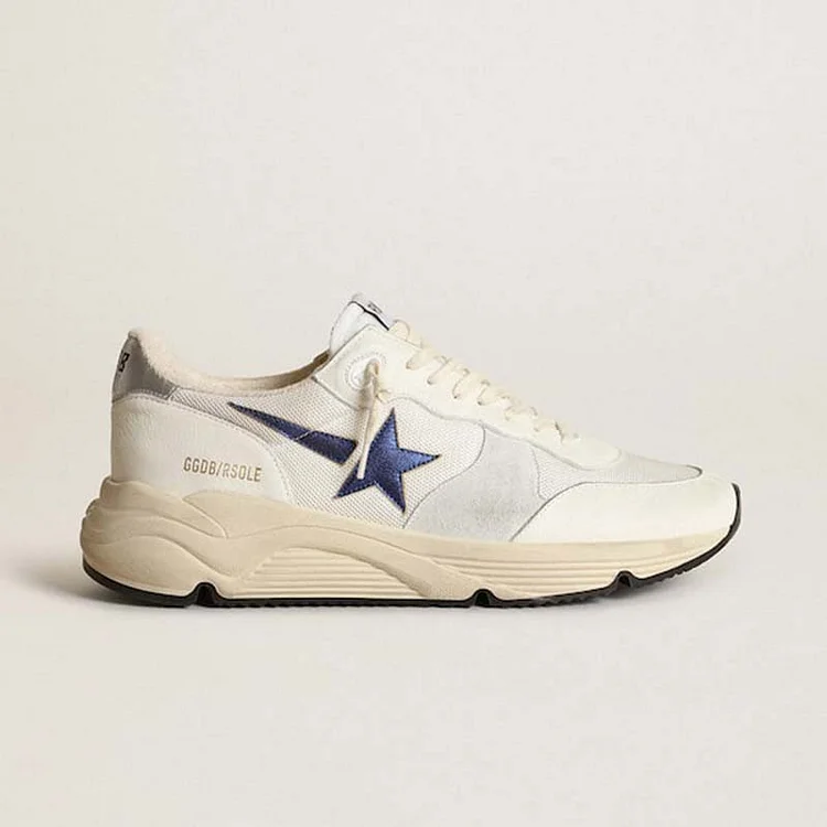 Suola Running Golden Goose in Mesh Bianco e Nappa con Stella Blu