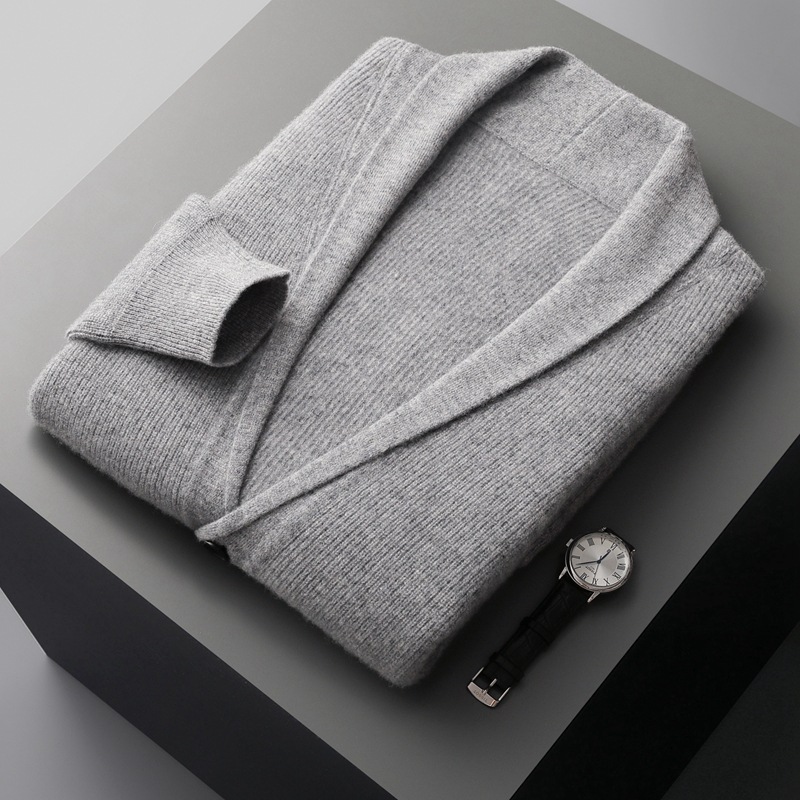 Shawl Collar Warm Wool Cardigan For Men REAL SILK LIFE