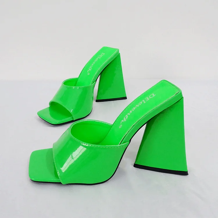 11cm Heels Summer High-heeled Slippers Women Triangle Thick Heel Slippers Sexy Square Toe Thick Heel Open-toe Sandals ZL