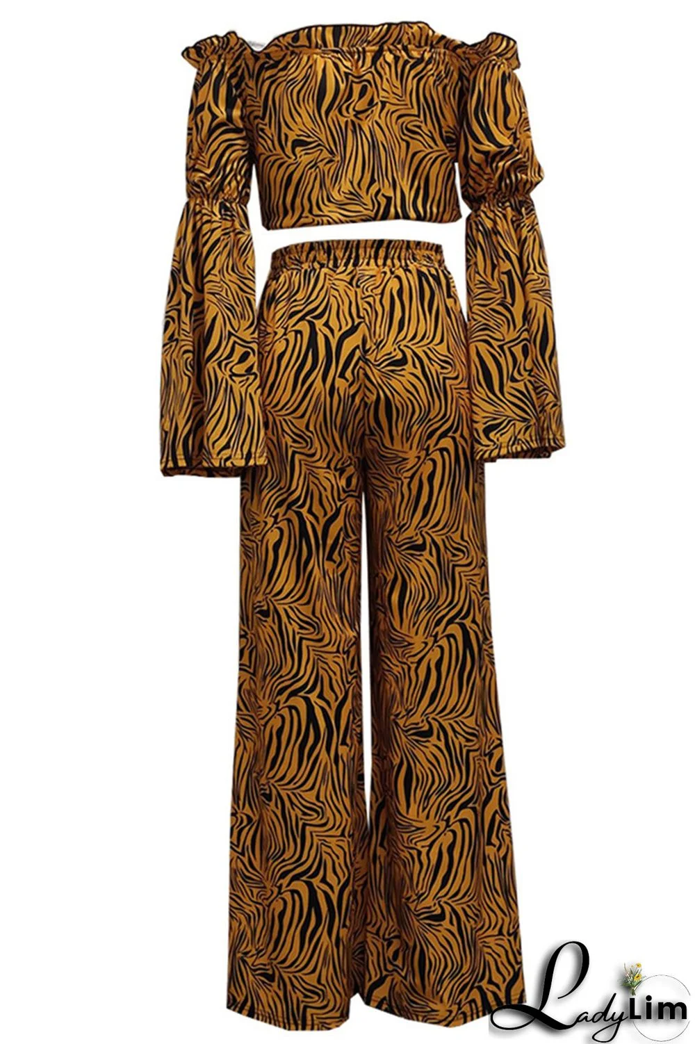 Pink Purple Fashion Casual Print Split Joint Off the Shoulder Long Sleeve Two Pieces