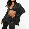 Women Fashion Tracksuits Shirt With Long Pants Three Pieces Sets Sequins Beading Clothing Outfits Women Blouses