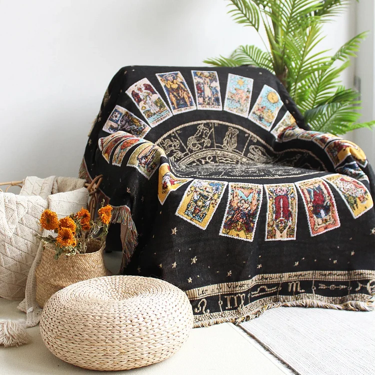 Olivenorma Tarot Cards Compass Woven Boho Throw Tassels Blanket
