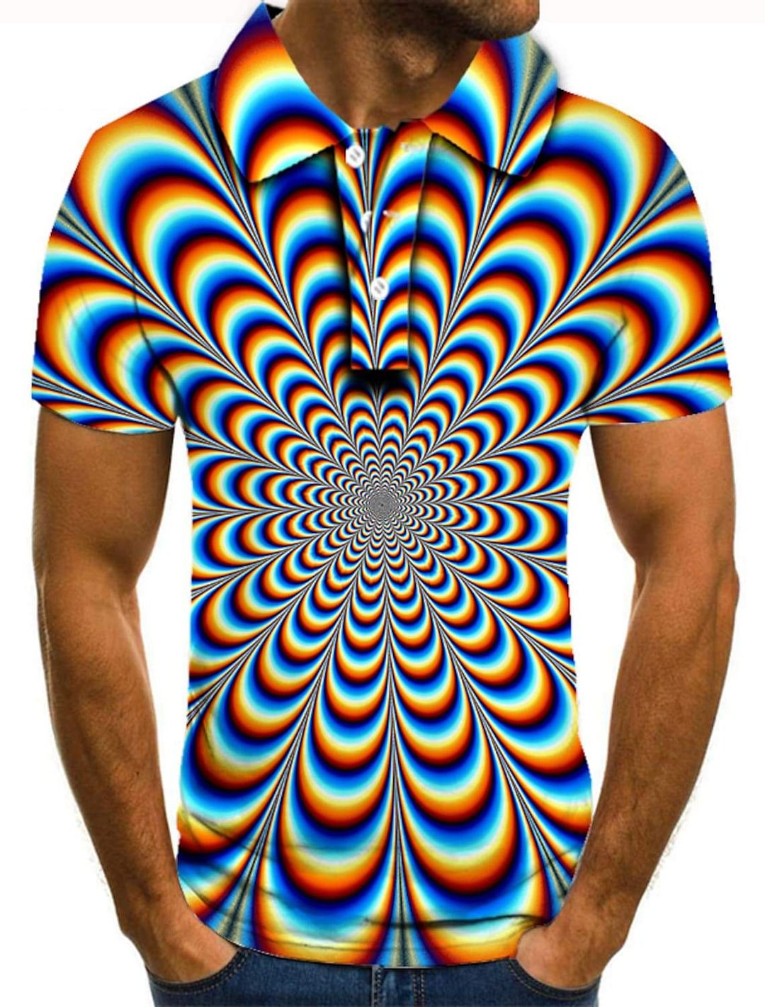 Men's Golf Shirt Tennis Shirt 3D Print Graphic Optical Illusion Print Short Sleeve Daily Tops Basic Rainbow