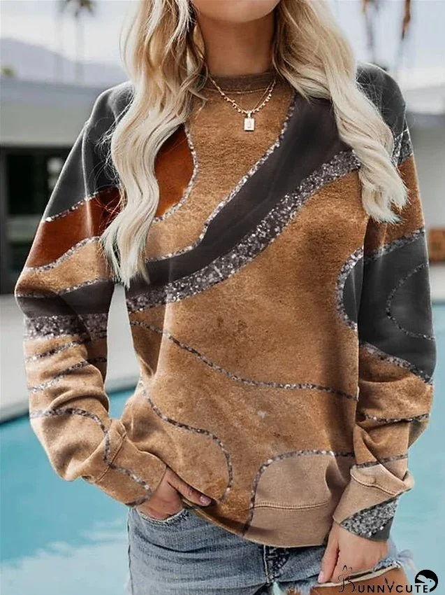Women's Plus Size Hoodie Sweatshirt Pullover Graphic Geometric Abstract Vintage White Blue Dark Green Oversized Round Neck Long Sleeve Micro-elastic Fall & Winter