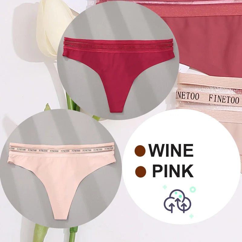 FINETOO 2PCS/Set Women Seamless G-string Panties M-XL Letter Soft Panties 7 Colors Patchwork Woman Underwear Thongs Lingerie