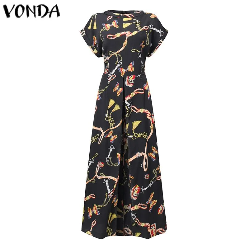 VONDA Split Hem Blouse Women Split Tunic Vintage Printed Long Shirts 2021 Summer Dress Female Casual Party Tops Blusas