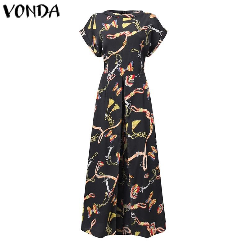 VONDA Split Hem Blouse Women Split Tunic Vintage Printed Long Shirts 2021 Summer Dress Female Casual Party Tops  Blusas