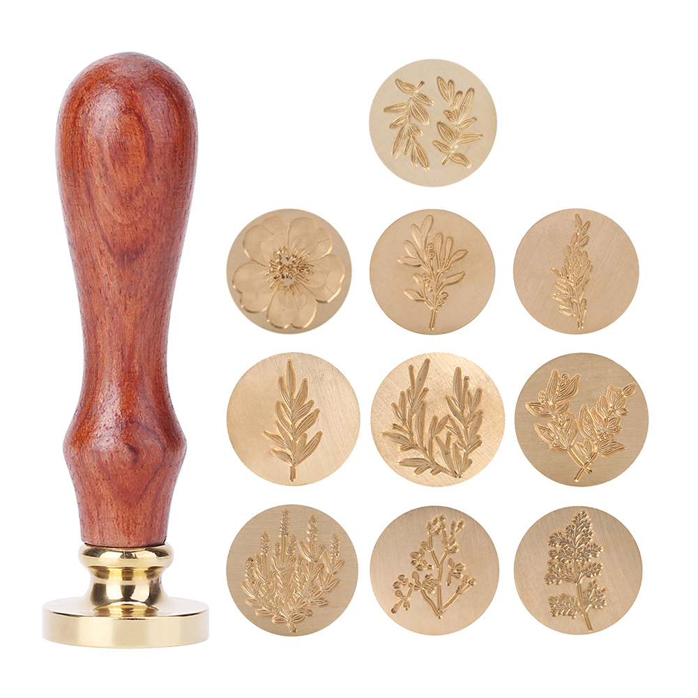 Wood Handle Paint Seal Retro Plant Pattern DIY Wax Seal Stamp Post Decor
