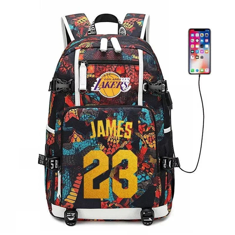Buzzdaisy Los Angeles Basketball James 23 #2 USB charging Backpack School NoteBook Laptop Travel Bags