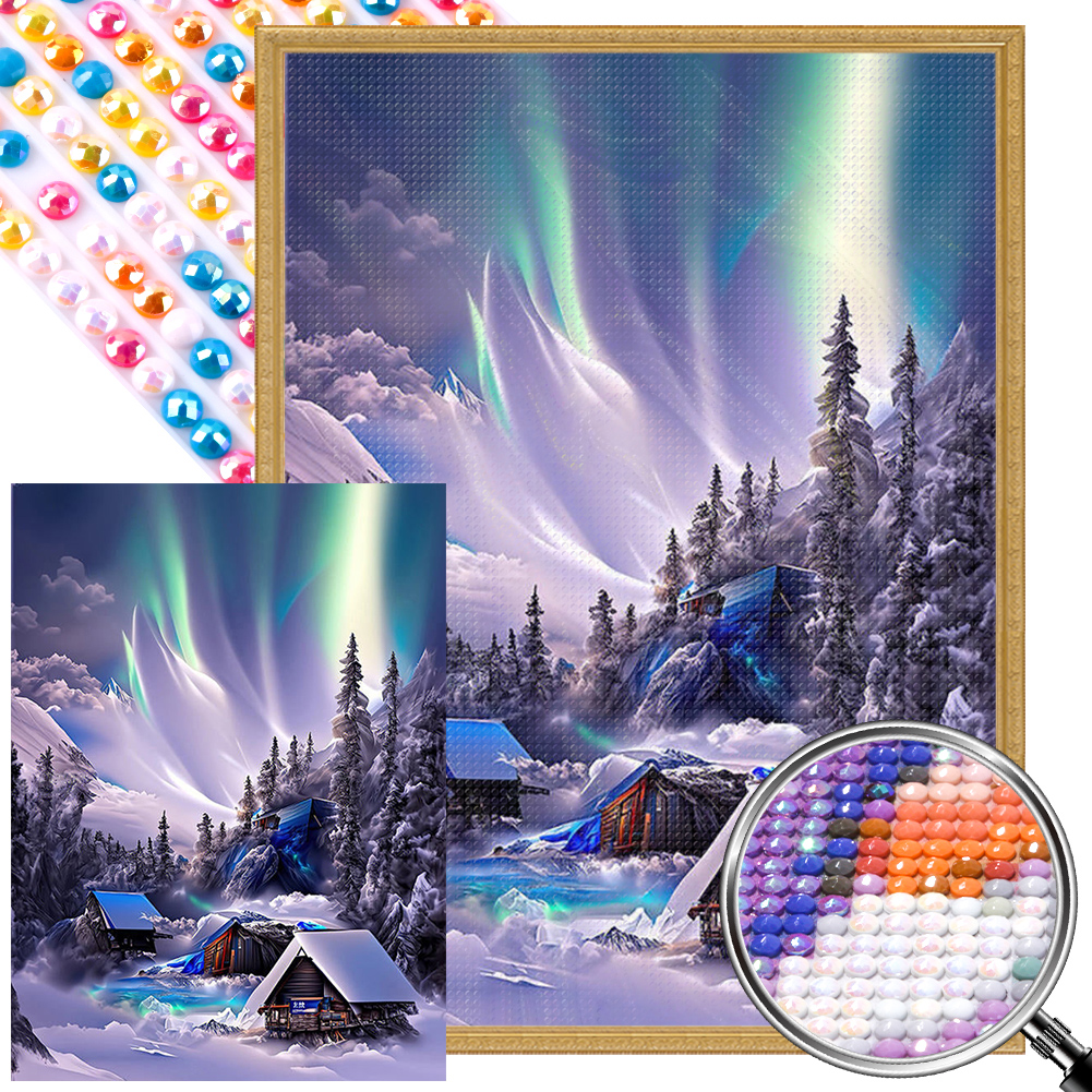 Polar Cabin 40*55cm(picture) full round drill diamond painting with 3 to 12 colors of AB drills