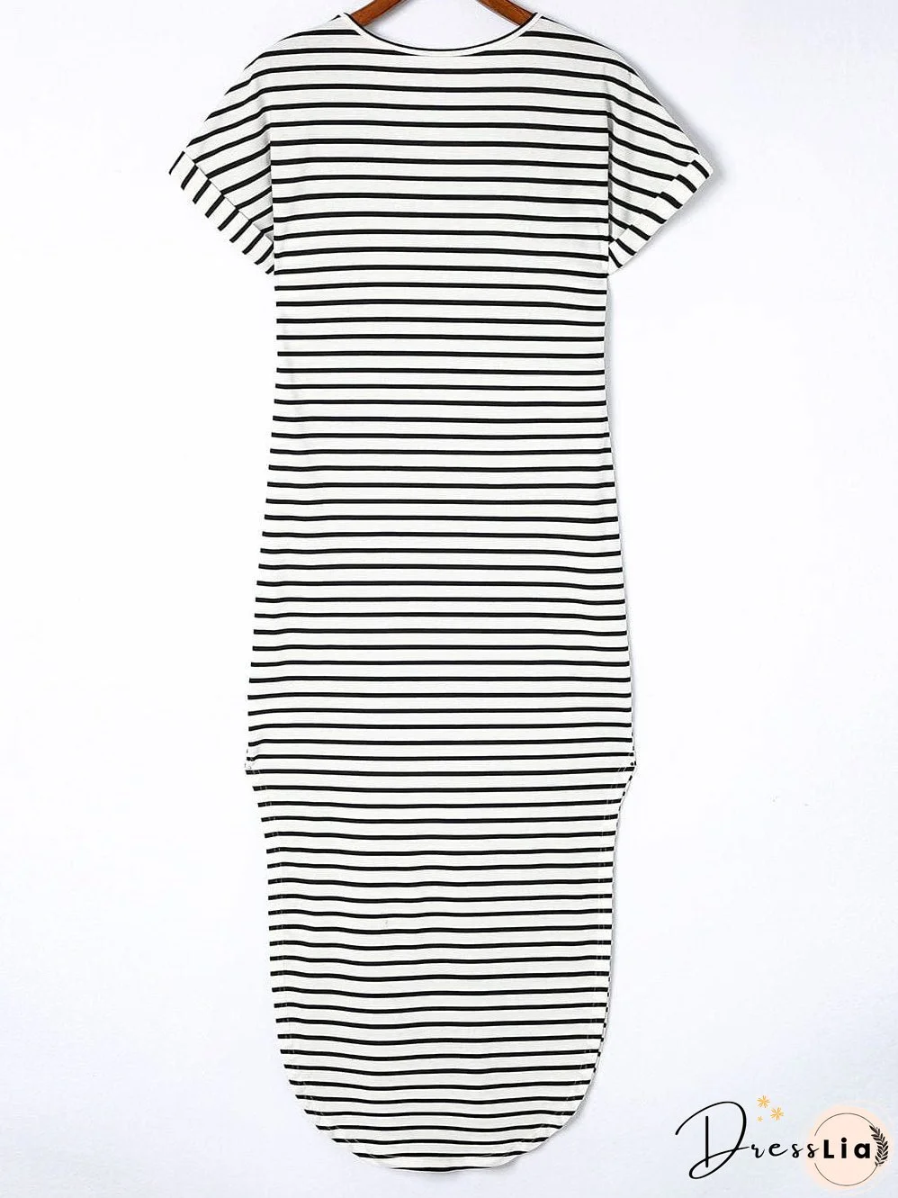 Chic Black V-Neck Striped Maxi Dress with Side Slits