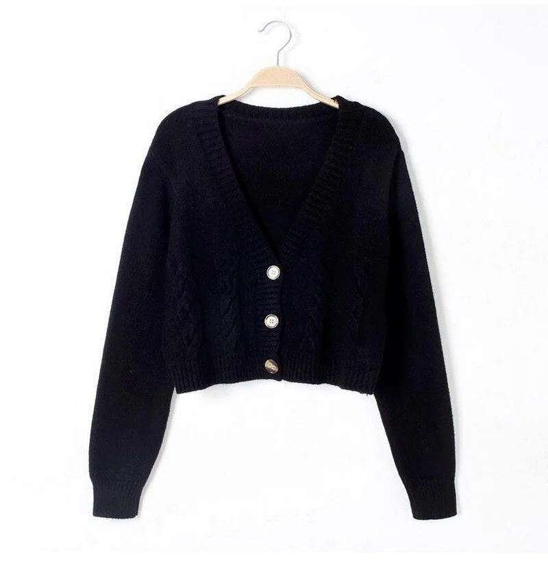Winter Single-breaste Knit Cardigan Sweater All-match Vintage Women Jacket Autumn Short High Waist Solid Sweater Top Femme 17287
